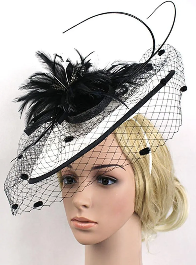 Z&X Sinamay Fascinator Hat Floral Feather Pillbox Derby Hats for Women Wedding Tea Party with Headband Clip