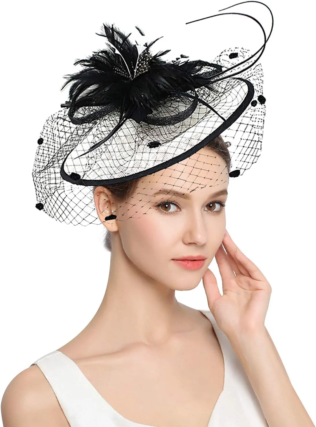 Z&X Sinamay Fascinator Hat Floral Feather Pillbox Derby Hats for Women Wedding Tea Party with Headband Clip