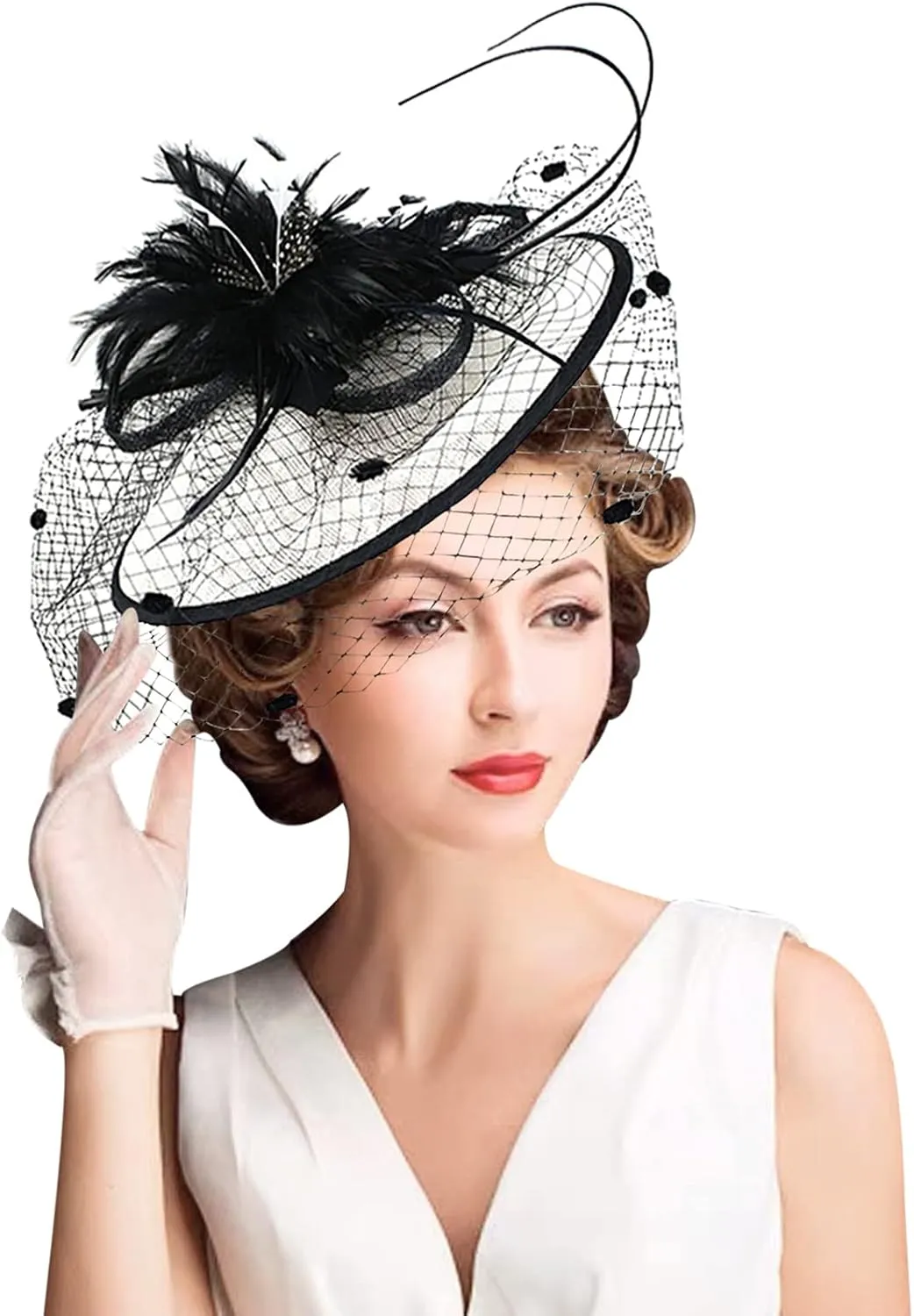 Z&X Sinamay Fascinator Hat Floral Feather Pillbox Derby Hats for Women Wedding Tea Party with Headband Clip