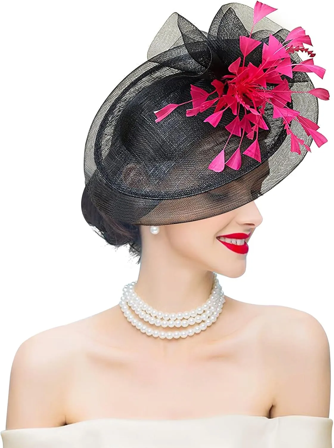 Z&X Sinamay Fascinator Hat Floral Feather Pillbox Derby Hats for Women Wedding Tea Party with Headband Clip