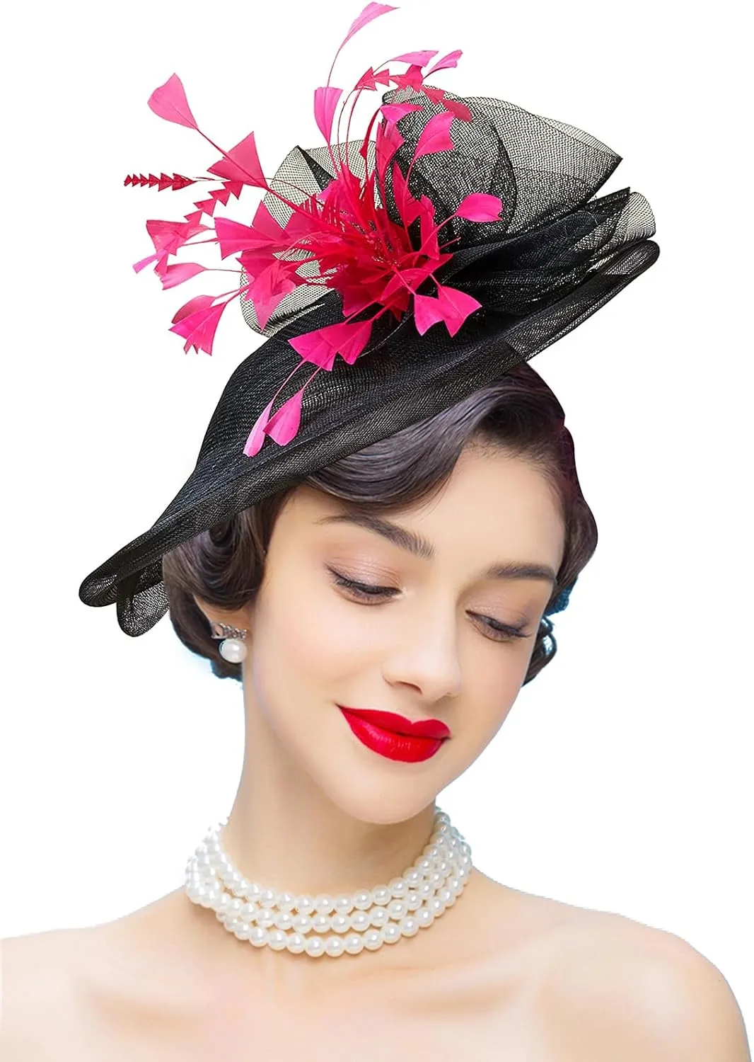 Z&X Sinamay Fascinator Hat Floral Feather Pillbox Derby Hats for Women Wedding Tea Party with Headband Clip