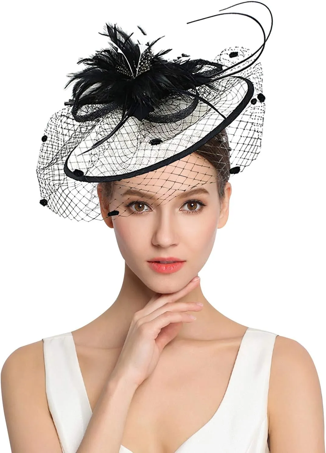 Z&X Sinamay Fascinator Hat Floral Feather Pillbox Derby Hats for Women Wedding Tea Party with Headband Clip
