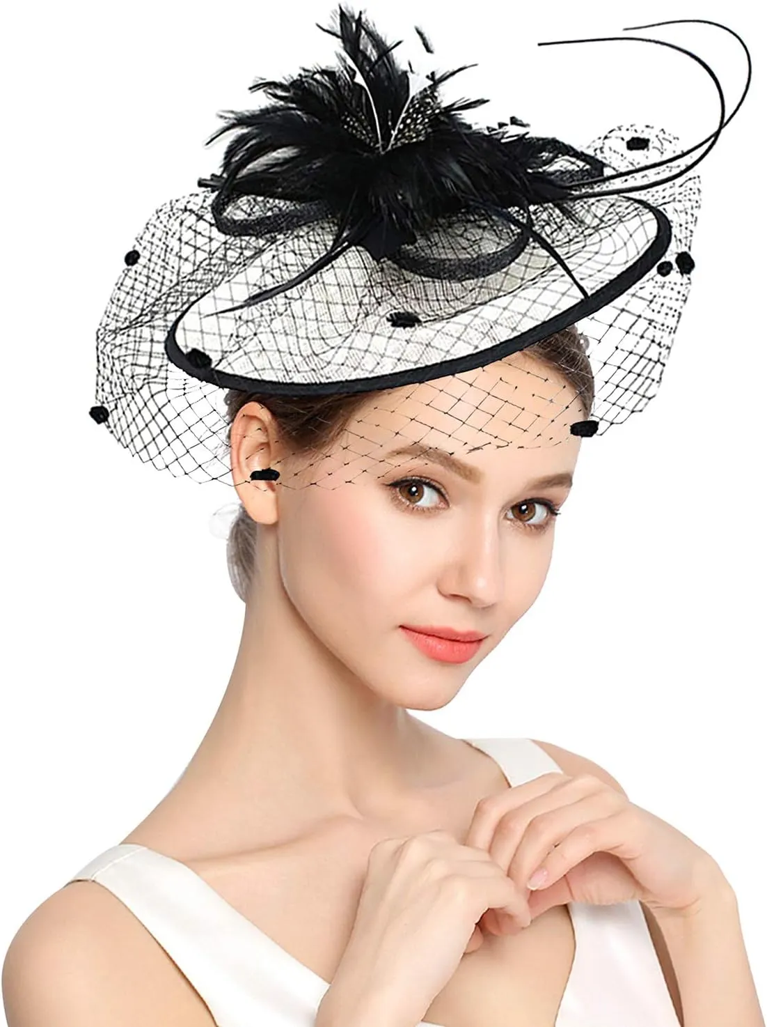 Z&X Sinamay Fascinator Hat Floral Feather Pillbox Derby Hats for Women Wedding Tea Party with Headband Clip