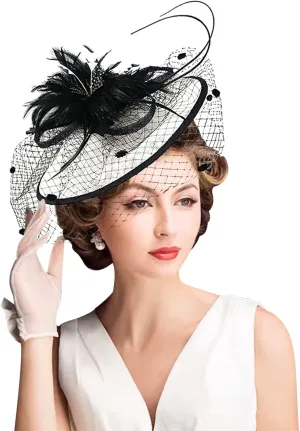 Z&X Sinamay Fascinator Hat Floral Feather Pillbox Derby Hats for Women Wedding Tea Party with Headband Clip