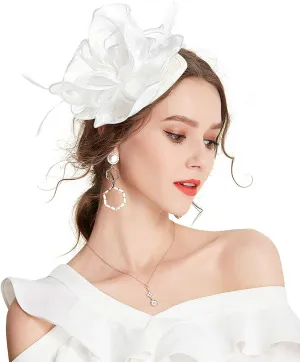 Z&X Sinamay Fascinator Pillbox Hats for Women Feather Flower Church Derby Headband Clip Wedding Tea Party Hat