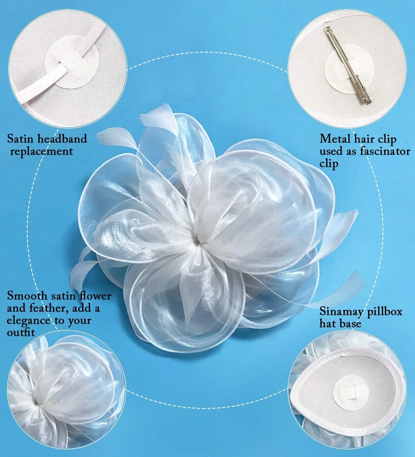 Z&X Sinamay Fascinator Pillbox Hats for Women Feather Flower Church Derby Headband Clip Wedding Tea Party Hat