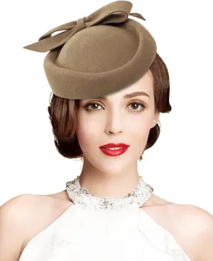 Z&X Vintage 1920s Wool Felt Flower Fascinator Pillbox Hat British Wedding Church Derby Hats for Women Winter Fedoras