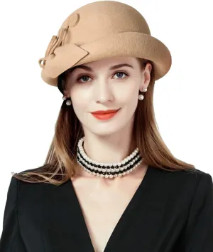 Z&X Wool Felt Veil Fascinator Pillbox Hats for Women Winter Tea Party Church Derby Hat Flower Beret Fedoras