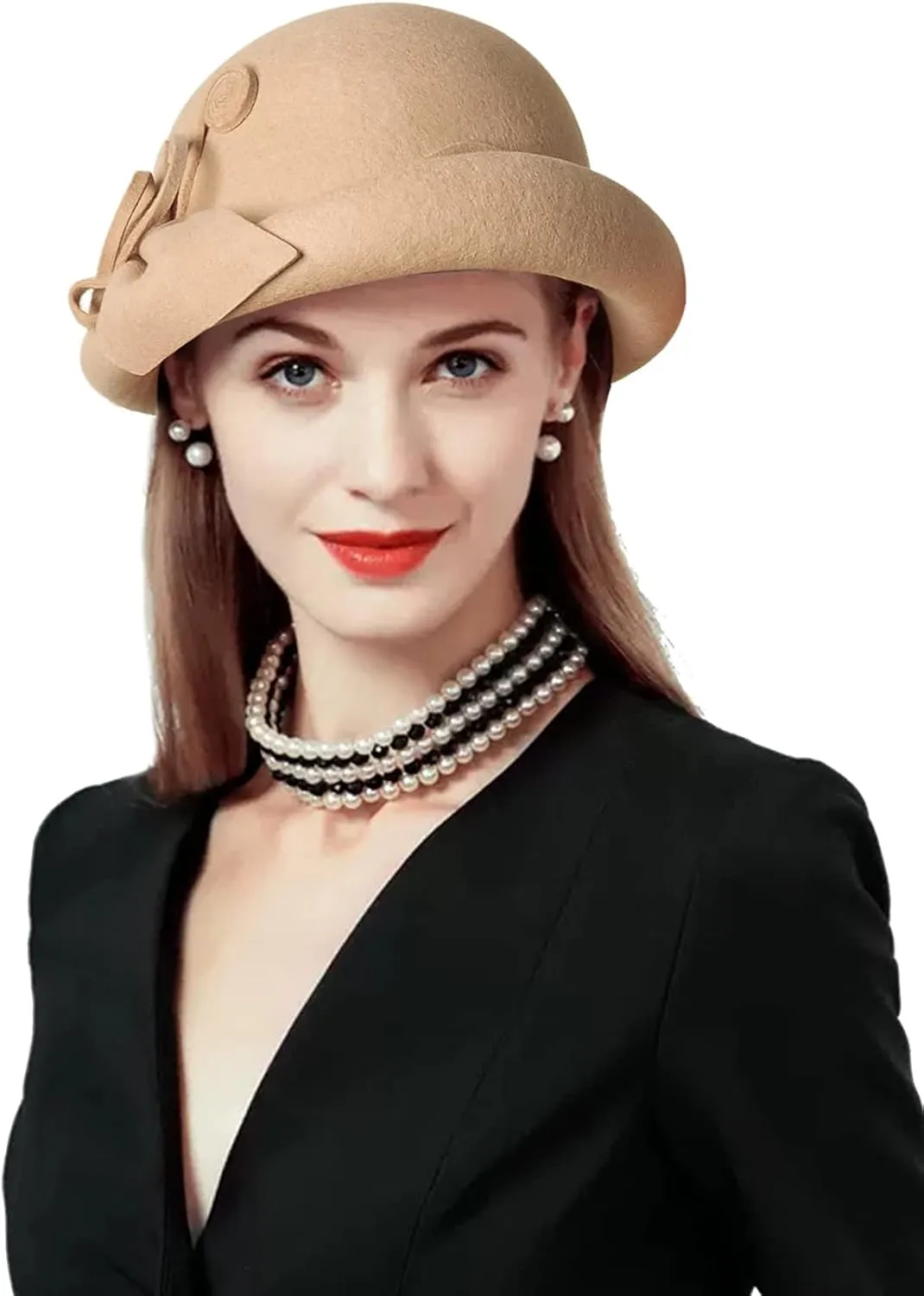 Z&X Wool Felt Veil Fascinator Pillbox Hats for Women Winter Tea Party Church Derby Hat Flower Beret Fedoras
