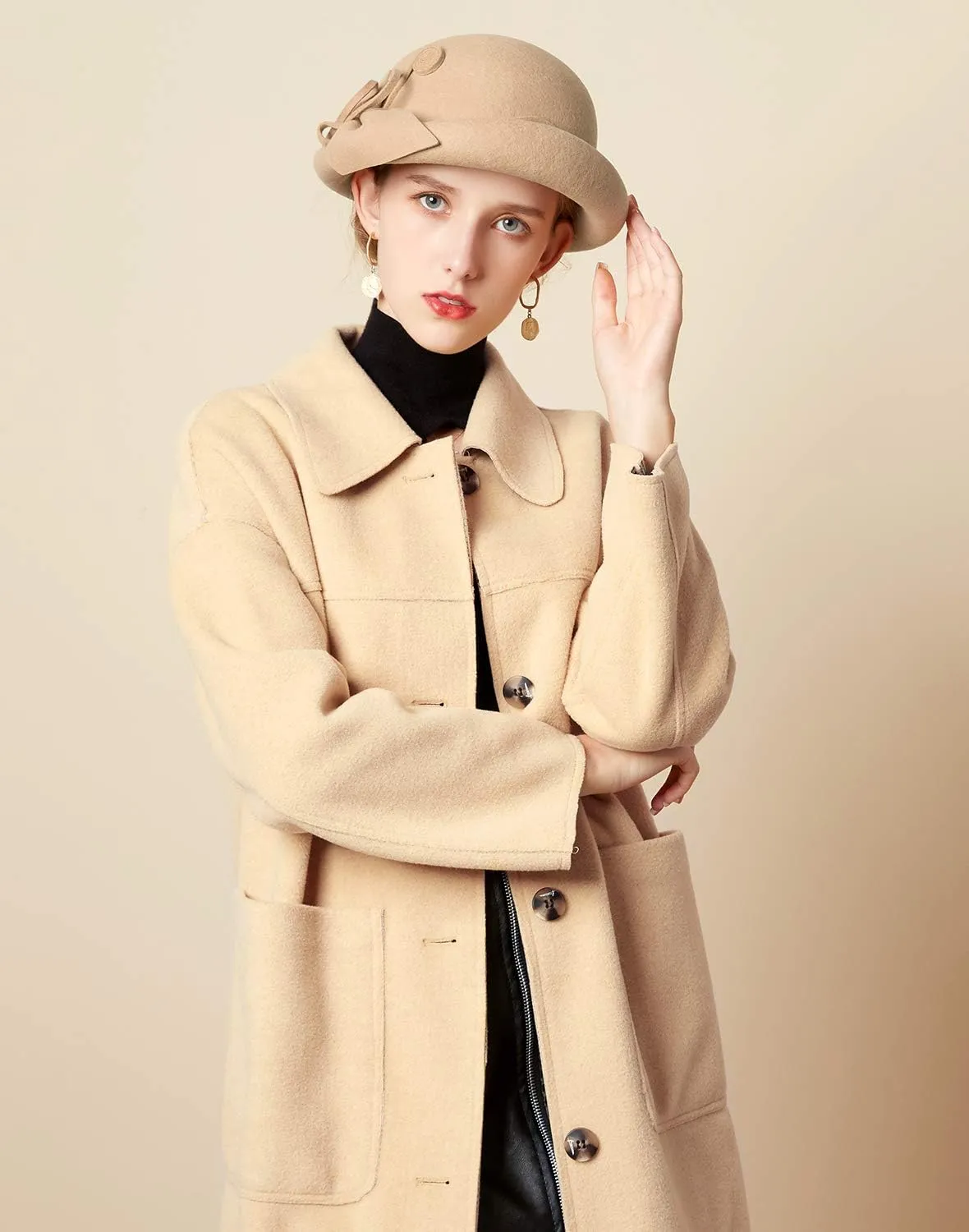 Z&X Wool Felt Veil Fascinator Pillbox Hats for Women Winter Tea Party Church Derby Hat Flower Beret Fedoras