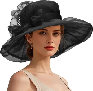 Zando Ken-Tucky Derby Hats for Women 2025 Vintage Organza Victorian Church Hats Elegant Fascinator Tea Party Wedding Hat