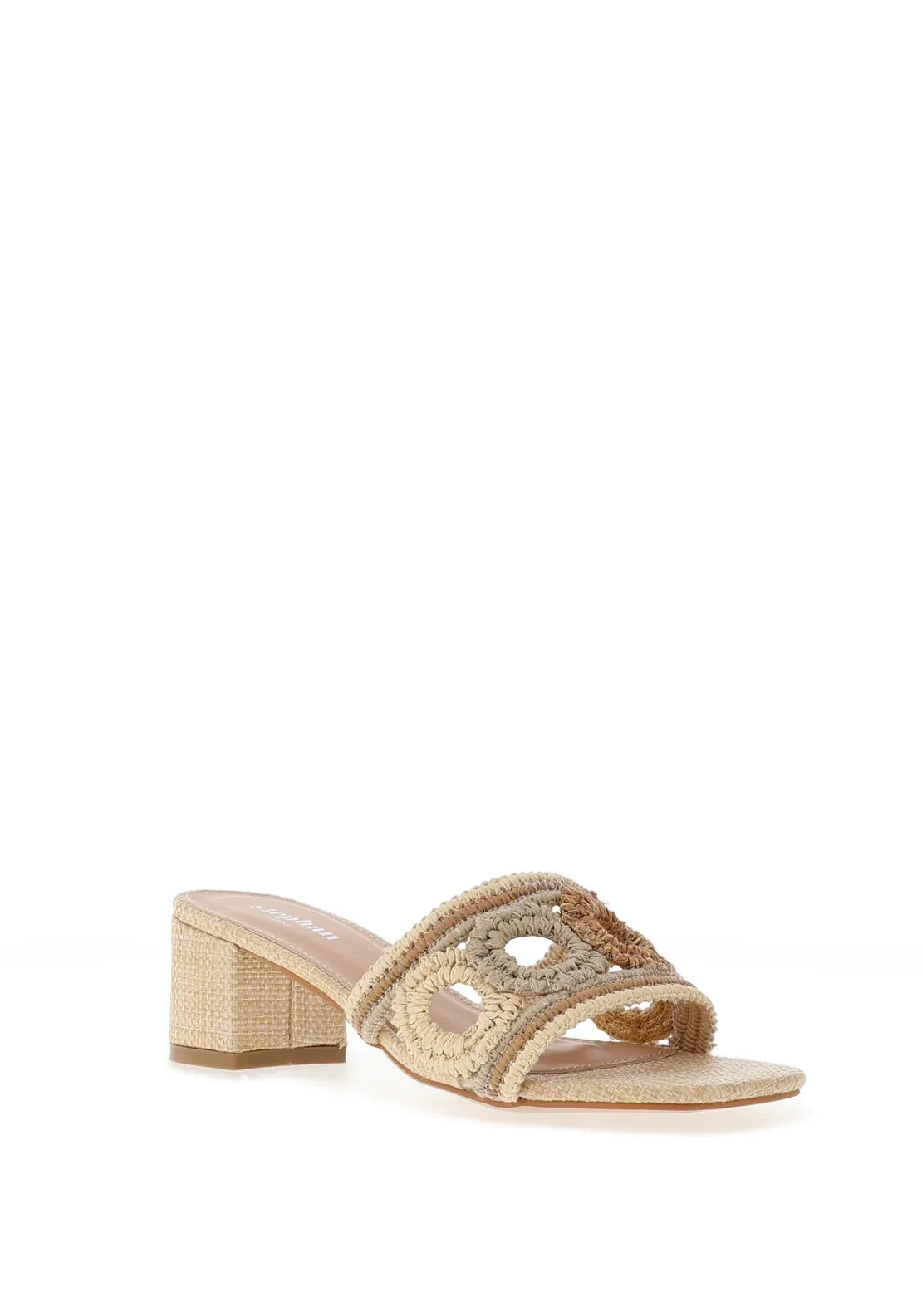 Zen Collection Cut Out Woven Mid Heeled Mules, Beige