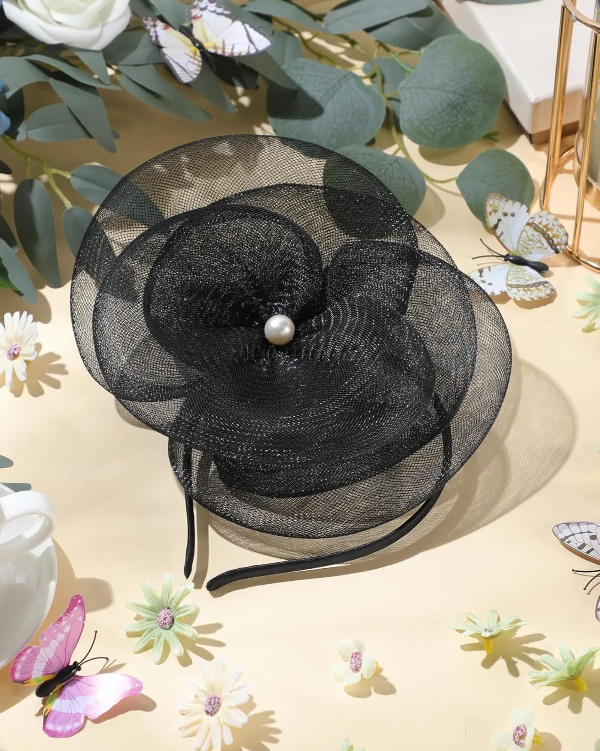 Zeyune Fascinators Hats for Women Tea Party Elegant Headband Derby Hats with Hair Clip for Wedding Bride Party