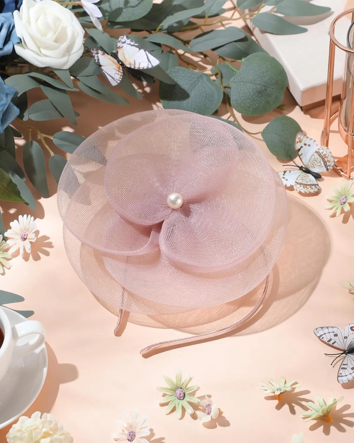 Zeyune Fascinators Hats for Women Tea Party Elegant Headband Derby Hats with Hair Clip for Wedding Bride Party