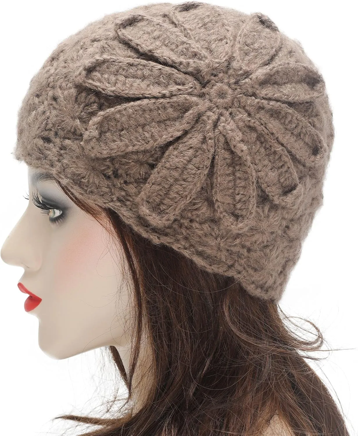 ZLYC Women Winter Knit Beanie Hat Soft Crochet Skullies Beanies with Flower Accent