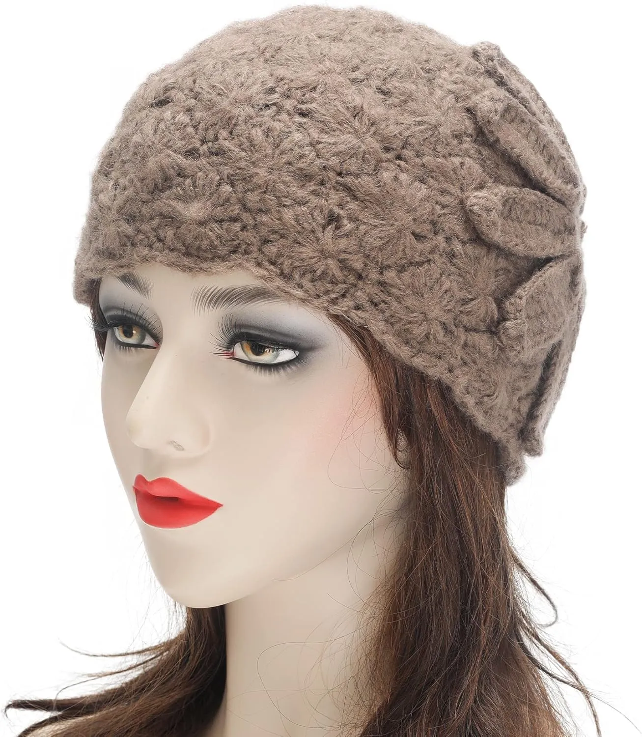 ZLYC Women Winter Knit Beanie Hat Soft Crochet Skullies Beanies with Flower Accent