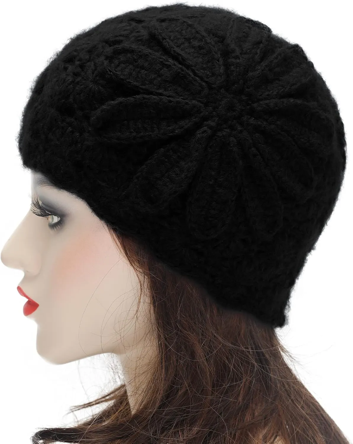 ZLYC Women Winter Knit Beanie Hat Soft Crochet Skullies Beanies with Flower Accent
