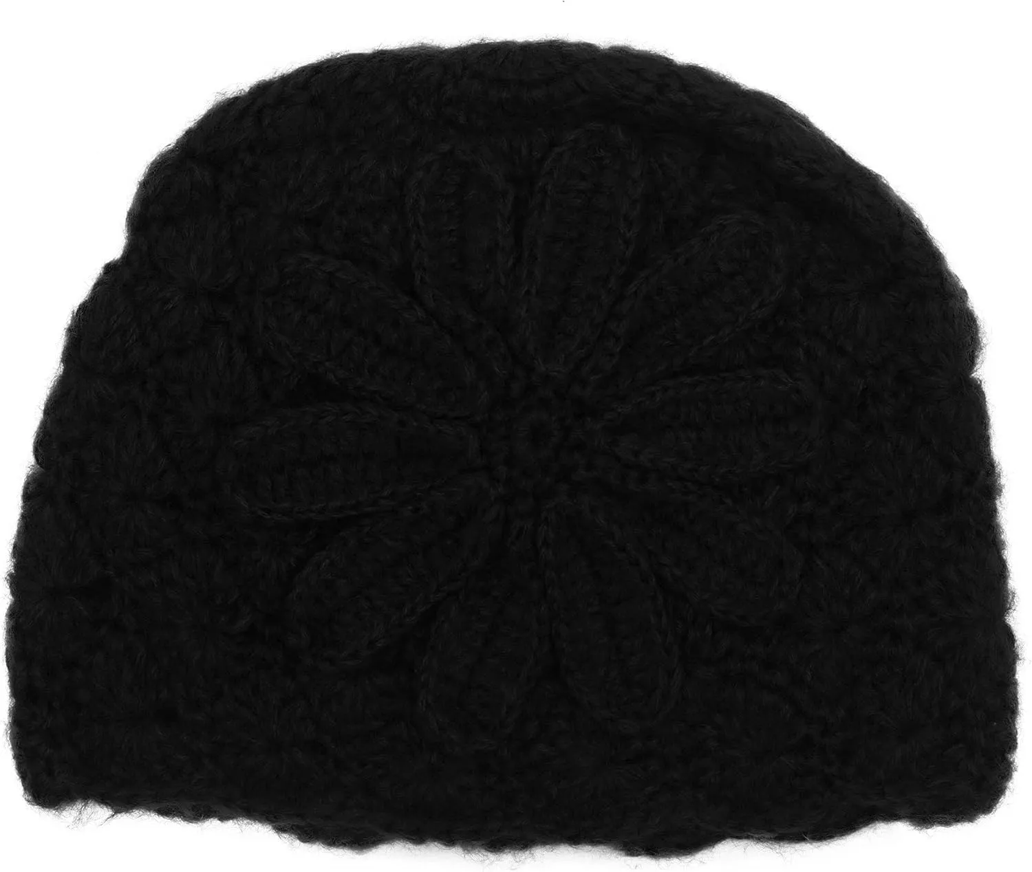 ZLYC Women Winter Knit Beanie Hat Soft Crochet Skullies Beanies with Flower Accent