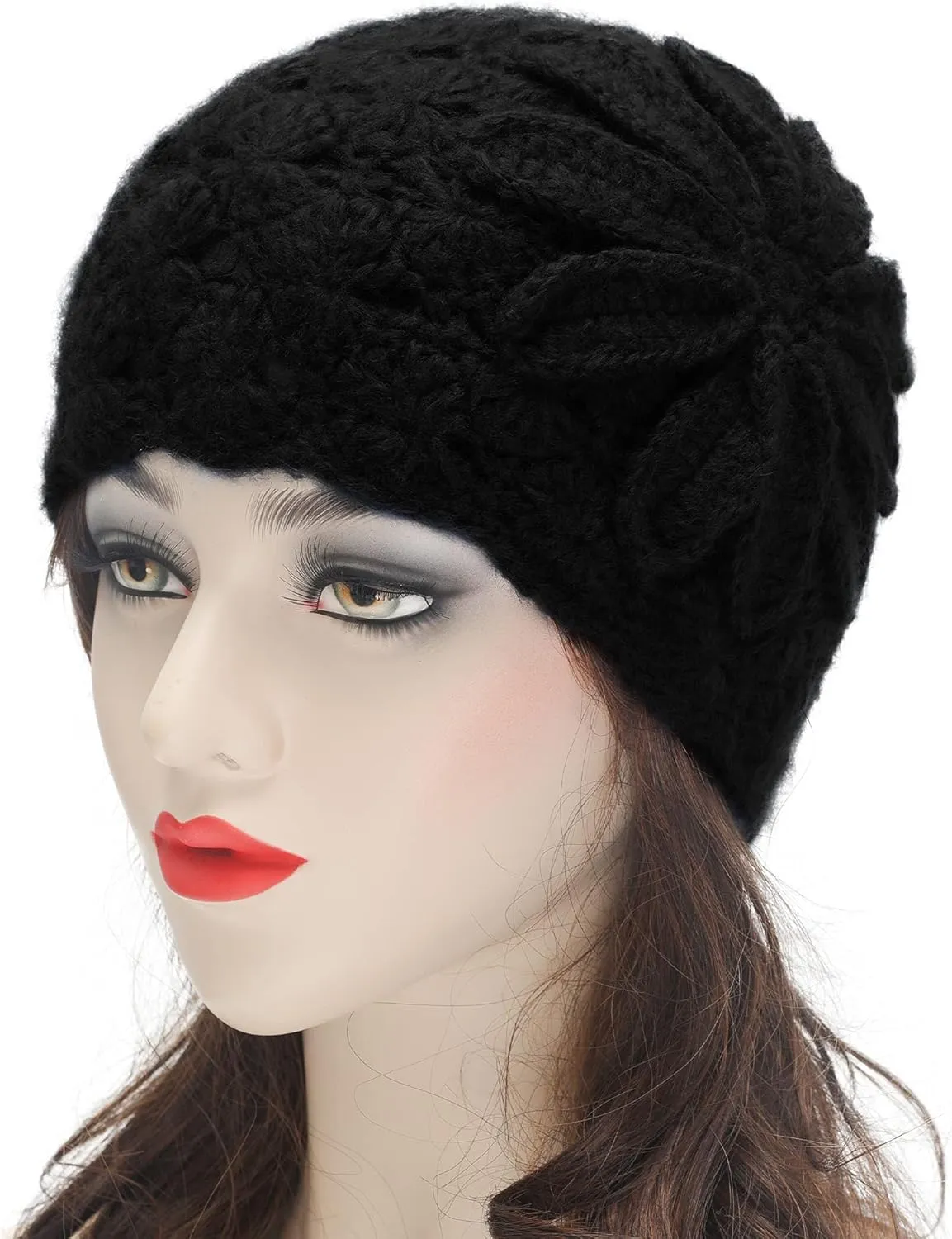 ZLYC Women Winter Knit Beanie Hat Soft Crochet Skullies Beanies with Flower Accent