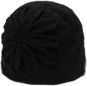 ZLYC Women Winter Knit Beanie Hat Soft Crochet Skullies Beanies with Flower Accent