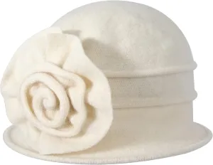 ZLYC Women Wool Cloche Bucket Hat 1920s Vintage Dress Winter Hats with Flower Accent