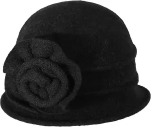 ZLYC Women Wool Cloche Bucket Hat 1920s Vintage Dress Winter Hats with Flower Accent