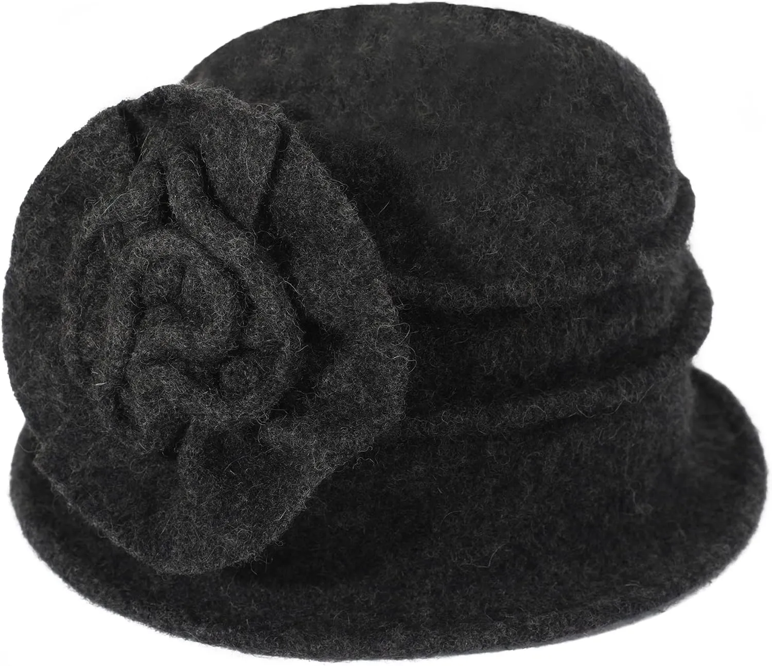 ZLYC Women Wool Cloche Bucket Hat 1920s Vintage Dress Winter Hats with Flower Accent