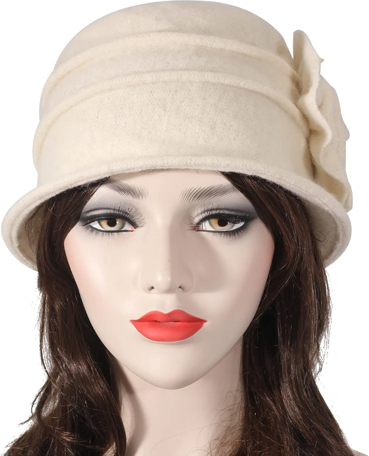 ZLYC Women Wool Cloche Bucket Hat 1920s Vintage Dress Winter Hats with Flower Accent