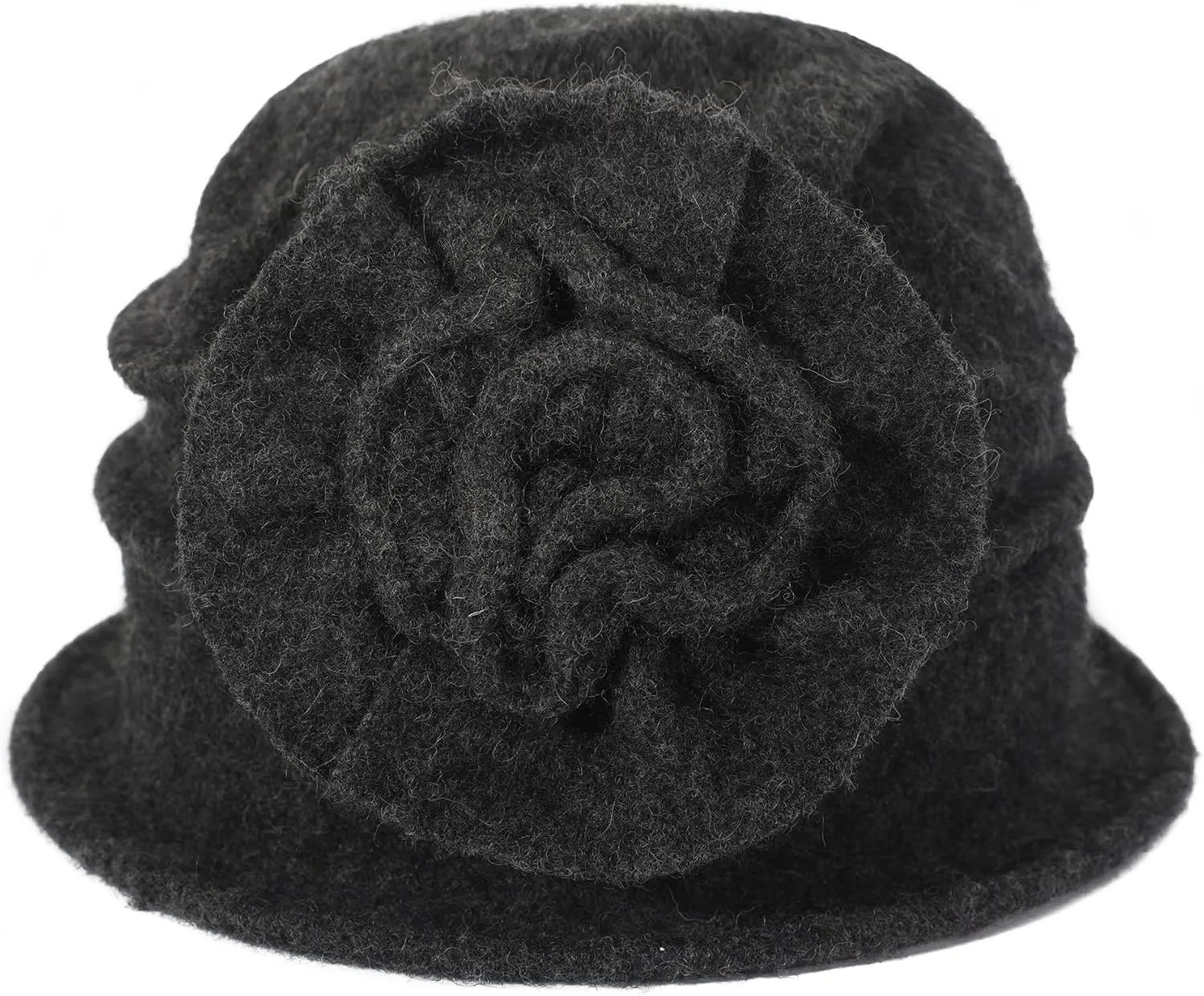 ZLYC Women Wool Cloche Bucket Hat 1920s Vintage Dress Winter Hats with Flower Accent