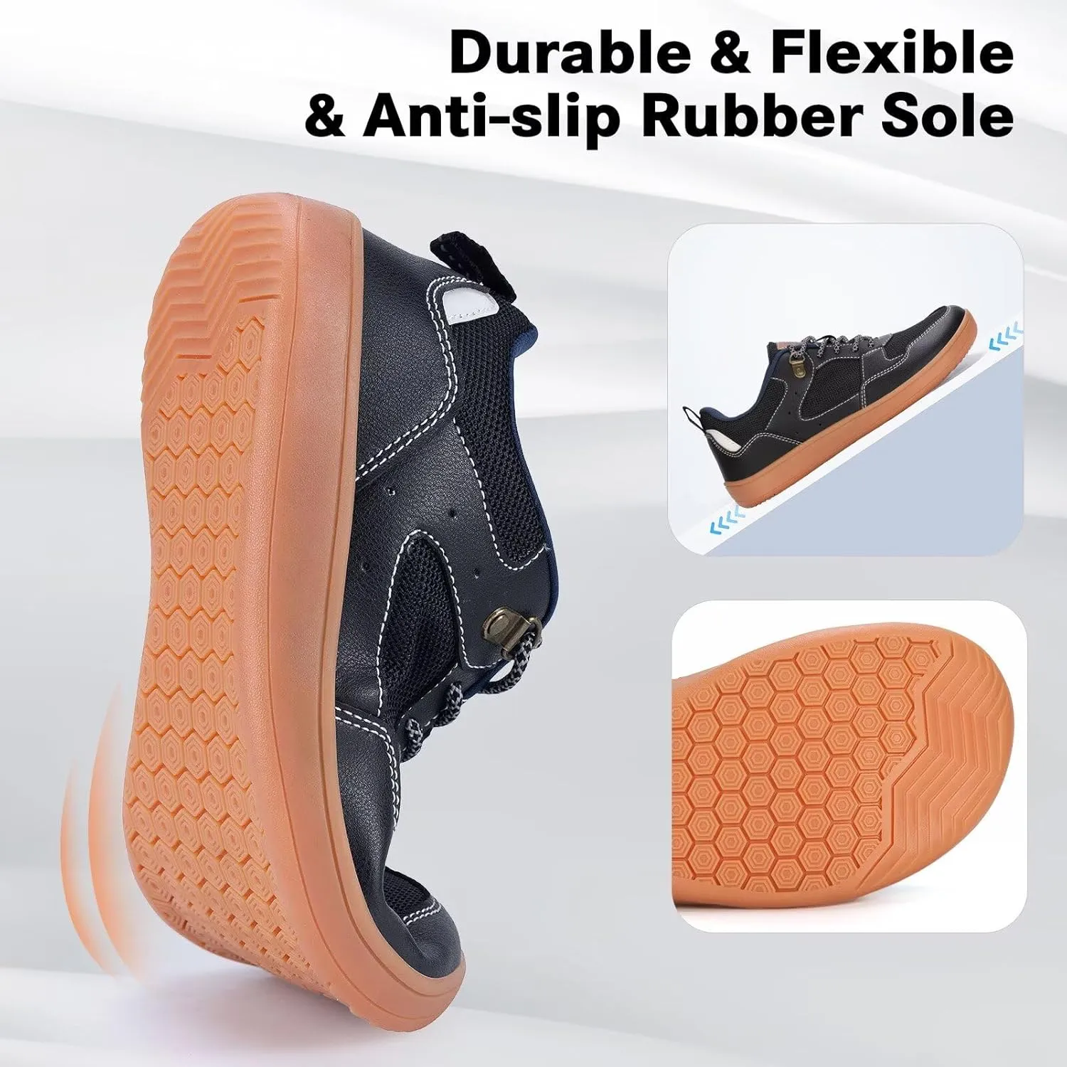 ZYEN Men's Barefoot Wide Toe Box Shoes Non Slip Zero Drop Causal Leather Shoes Utra Light Wide Width Walking Fashion Sneakers Breathable Wide Minimalist Running Sneakers Workout Gym Trainer