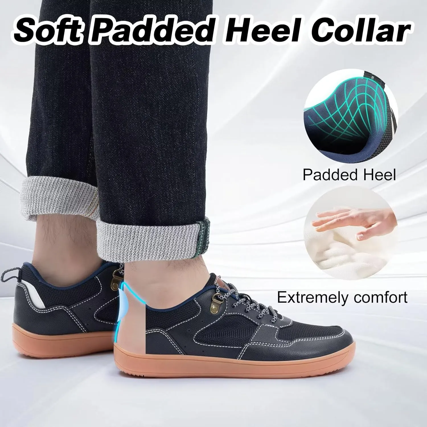 ZYEN Men's Barefoot Wide Toe Box Shoes Non Slip Zero Drop Causal Leather Shoes Utra Light Wide Width Walking Fashion Sneakers Breathable Wide Minimalist Running Sneakers Workout Gym Trainer