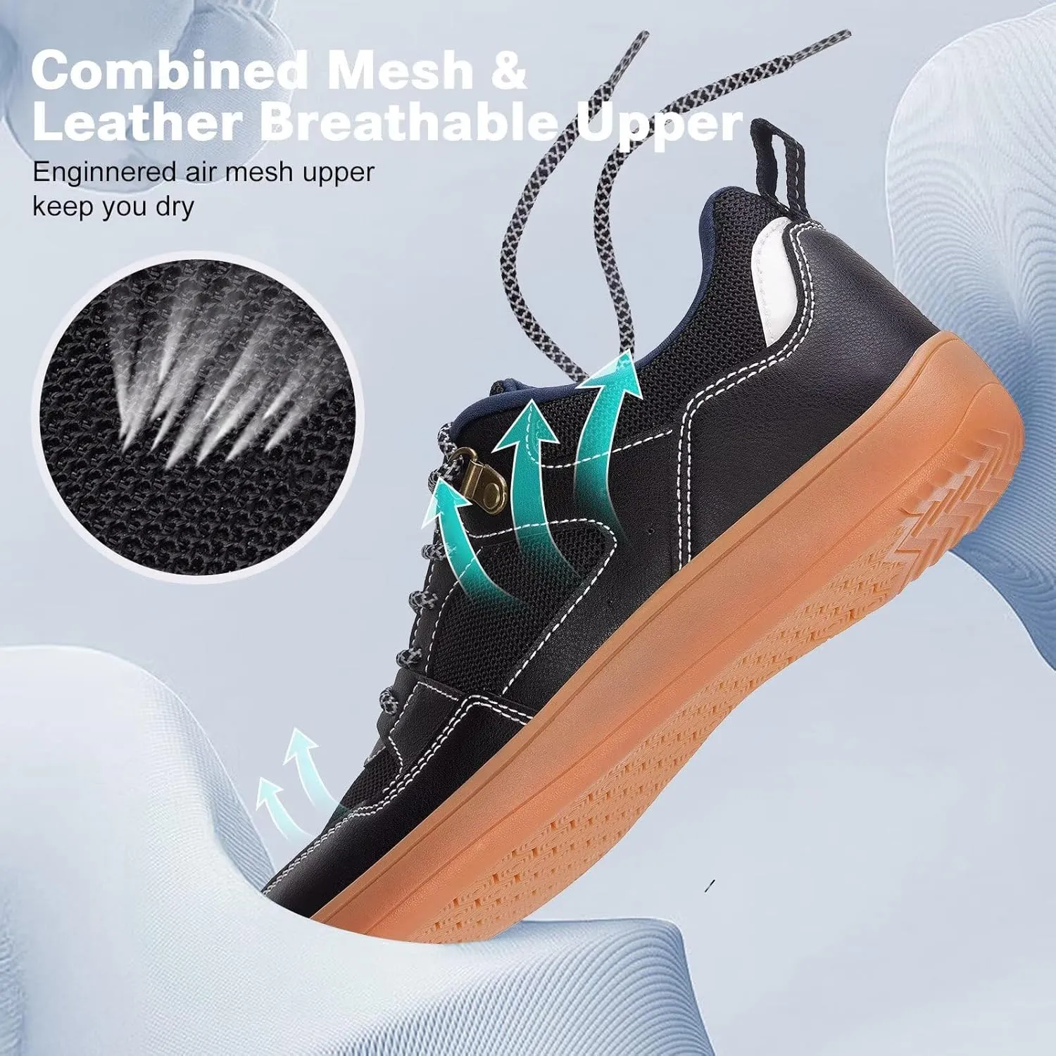 ZYEN Men's Barefoot Wide Toe Box Shoes Non Slip Zero Drop Causal Leather Shoes Utra Light Wide Width Walking Fashion Sneakers Breathable Wide Minimalist Running Sneakers Workout Gym Trainer