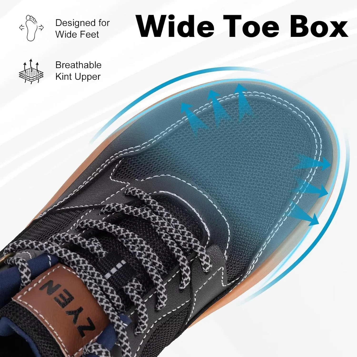 ZYEN Men's Barefoot Wide Toe Box Shoes Non Slip Zero Drop Causal Leather Shoes Utra Light Wide Width Walking Fashion Sneakers Breathable Wide Minimalist Running Sneakers Workout Gym Trainer
