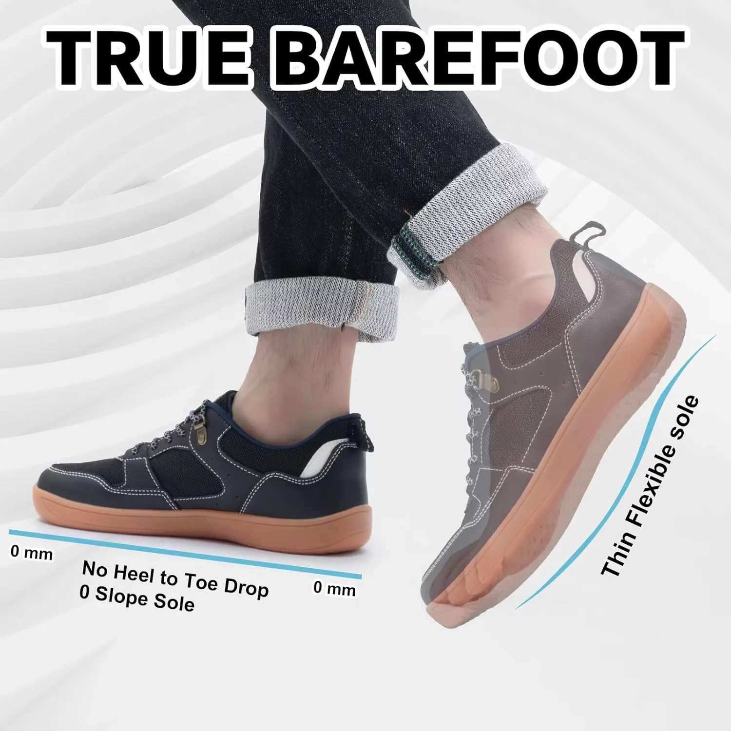ZYEN Men's Barefoot Wide Toe Box Shoes Non Slip Zero Drop Causal Leather Shoes Utra Light Wide Width Walking Fashion Sneakers Breathable Wide Minimalist Running Sneakers Workout Gym Trainer